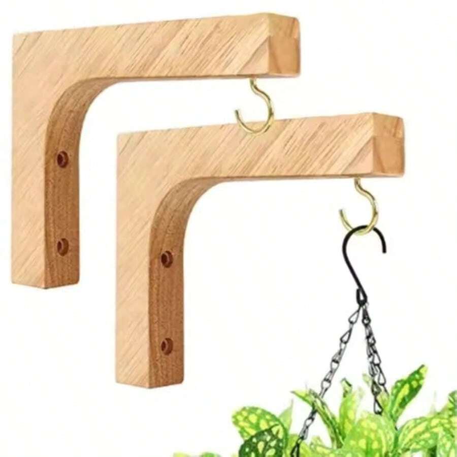 Wooden L-Shaped Plant Hanging Bracket With Hook, Wall Mounted Flower Pot Holder, Indoor Hanging Planter Support With Installation Screws