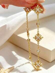 1pc Vintage Rhinestone Cross & Iris Zirconia Bracelet, Luxury Elegant Style For Women - Cross Iris Bracelet - View 4
