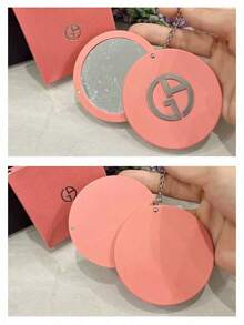 Pink Round Compact Mirror With Chain Logo Portable Pocket Hand Mirror Purse Makeup Touch‑Up Gift For Women Giorgio Armani Pink Round Pocket Compact Mirror - Coral Orange - View 6