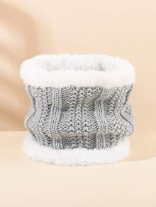 1pc Fleece Trim Cable Knit Children's Neck Warmer, Elastic Shiny Thread Seamless Loop Scarf, Unisex Daily Accessory - 1PC - View 11