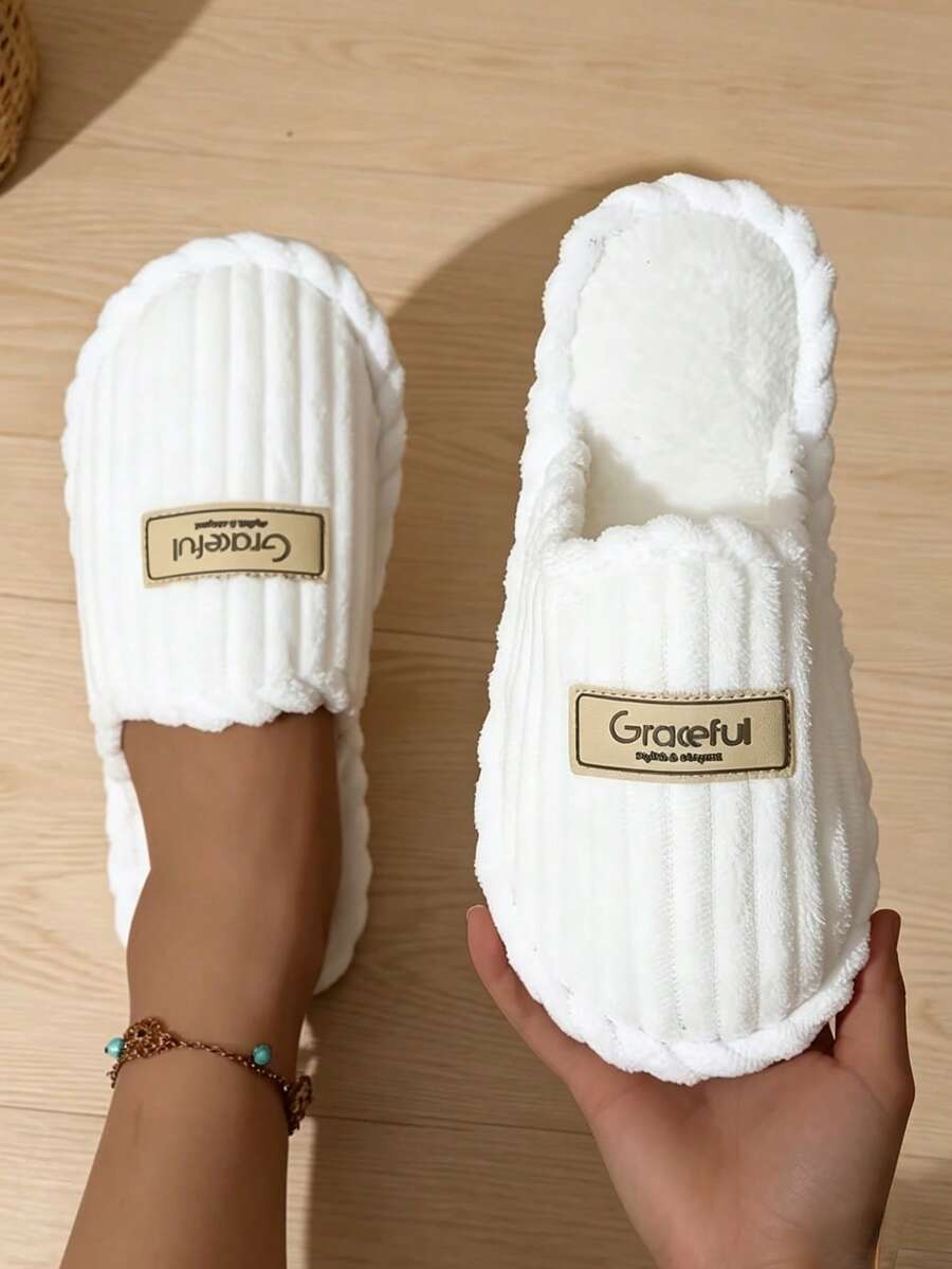 Children's Autumn/Winter Indoor/Outdoor Warm Thick Plush Slippers, Boys' And Girls' Home Floor Slippers - White - View 1