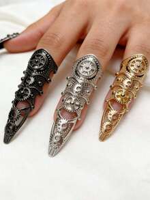 1pc Geometric Pattern Street Zinc Alloy Punk Mecha Ring, Performance Prop Ring, Dark Style Event Ring, Open Adjustable, Suitable For All Seasons - Multicolor - View 2