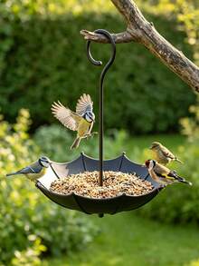 1pc Umbrella Style Bird Feeder & Bath, Multi-Functional Bird Feeding Tray, Landscape Decor, Photo Prop, For Garden, Balcony, Backyard, Weatherproof Plastic, Shaded Design, Ideal Gift For Bird Enthusiasts - Multiple Styles - View 9