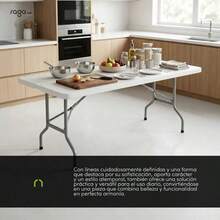 Mesa Plegable Portátil de Plástico de 1.80 m Tipo Portafolio, Mesa Rectangular con Asa para Interior y Exterior, Color Blanco - Negro - Ver 3