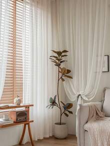 1PC French Cream Style Linen Sheer Curtain, Living Room Bedroom Vintage High-End Japanese Linen Window Sheer - Multicolor - View 8