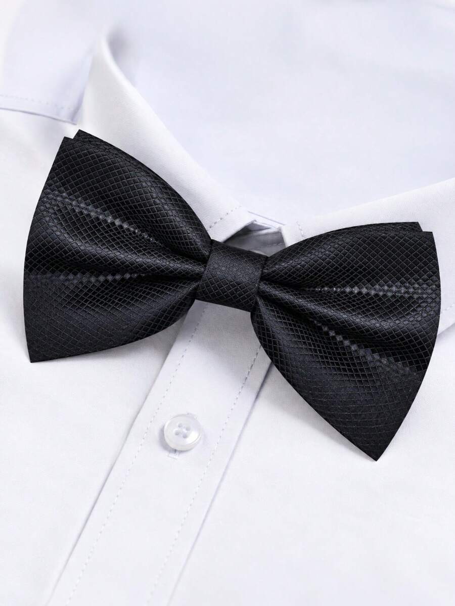 Plaid Adjustable Bowknot, Simple Versatile Bowtie Suitable For Wedding, Party, Cocktail, Banquet - Black - View 1