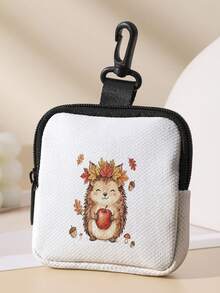 1pc Hedgehog Print Mini Coin Purse,Zipper Closure Small Pouch With Swivel Hook For Earphones Coins Key Small Items,Can Hang On Backpack - Multicolor - View 9