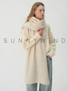 1pc Women's Solid Color Polyester Soft Skin-Friendly Warm Scarf For Daily Use - Beige - View 7
