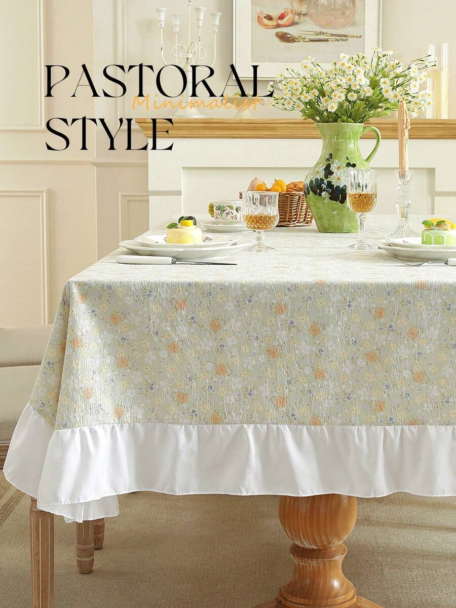 1pc Ruffle Edge Tablecloth, Fresh Country Style, Suitable For Dining Table Decoration, Picnic Tablecloth, Holiday Celebration, Wedding Party Gathering, Birthday Banquet, Daily Dining Table, Kitchen And Restaurant Decor, All Seasons, Home Decor - Mint Green - View 1