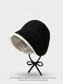1pc New Vintage Versatile Reversible Tie-Up Bucket Hat For Women, Autumn/Winter Outdoor Face-Slimming Warm Ear-Protective Hat - Multicolor - View 11