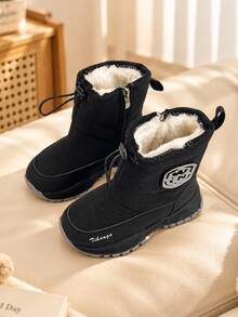Kids Winter Snow Boots With Drawstring Closure And Side Zipper - Black - View 4
