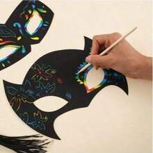 Scratch Art Hero Masks With Elastic Band And Wooden Stylus - Perfect For DIY Crafts, Costume Parties, Carnival, Christmas And Thanksgiving Decorations (6 Masks + 6 Bags + 6 Bamboo Sticks) - Multicolor - View 1