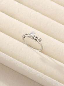 Single Cubic Zirconia Inlaid Women's Wedding Ring, 18K Gold Plated/304 Stainless Steel Material, Light Luxury Minimalist Adjustable Wedding Ring Gift With Dynamic Sliding Track - Jieh - View 5