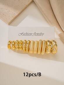 12/36pcs CCB Fashion Minimalist Style, Water Drop C-Shaped Textured Women's Fashion Gold Multi-Element Earrings Set, Versatile Daily Wear, Suitable For Women's Daily Wear, Dating, Party, Gift For Friends - Gold - View 7