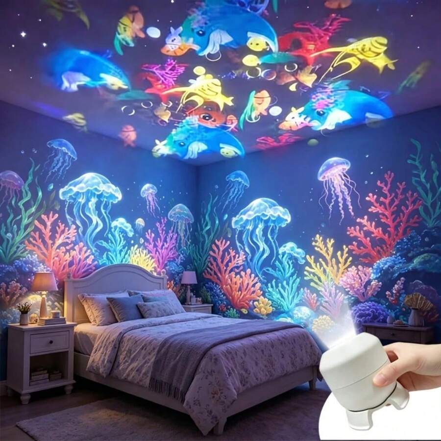 LED Starry Ocean Projection Lamp, 360° Rotating Dynamic Projection Night Light, USB Powered Ambient Light, Suitable For Bedroom, Game Room, Living Room Decorative Lighting, Christmas Decoration Light - Ocean Projection Light - View 1
