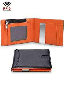 Slim RFID Wallet For Men, Carbon Fiber Bifold Purse With Money Clip, Zipper Coin Pocket ID Window, Anti-Theft Minimalist Smart Wallets - Multicolor - View 2