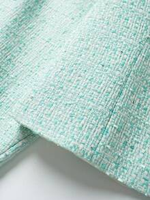 Old Money Style Vintage Long Sleeve Collared Tweed Jacket - Mint Green - View 4
