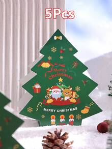 2/5/10pcs Christmas Tree Packaging Boxes, Decorative Gift Boxes, Deep Green Background Printed With Santa Claus, Reindeer, Snowflake, Bell Holiday Patterns. Ideal For Christmas Decoration And Gifting. - View 15