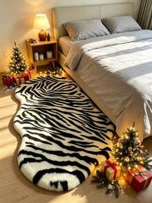 1pc Zebra Stripe Asymmetrical Cloud Shaped Plush Carpet, Soft And Cozy Decorative Rug, Perfect For Daily Home And Holiday Decor, Decorative Carpet, Bedroom Decor, Small Rug, Carpet, Home Decor, Living Room Carpet, Living Room Small Rug, Bedroom Carpet, Living Room Home Decor, Outdoor Carpet, Washable Carpet - Multicolor - View 2
