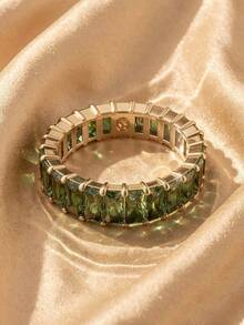 SWAROVSKI 5648909 Matrix Green Rectangular Crystal Full Circle Ring, Stackable Women's Jewelry, Birthday Gift For Girlfriend - Gold + Green - View 7