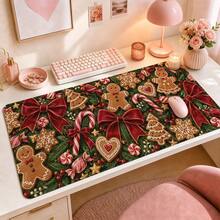 Vintage Christmas Floral Patchwork Desk Mat, 1pc Extended Mouse Pad With 4 Styles, Gingerbread Bow Holly And Candy Cane Design, Polyester Surface With Non-Slip Rubber Base For Office, Home, Dorm And Gaming, 3 Sizes Available - View 12
