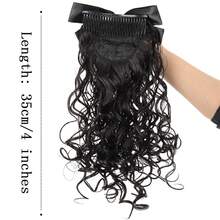 New Short Curly Bow Hair Comb Clip Wig For Women, Vintage Small Wave Pear Curl Faux Ponytail Hair Accessory - Black - View 3