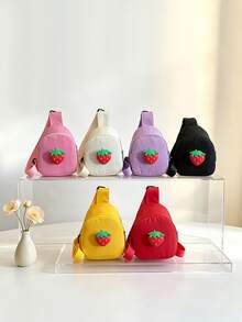 Children's Cute Strawberry Chest Bag, Girls' Solid Color Small Crossbody Bag, Lightweight Zipper Closure Small Bag For Travel And Coins, Suitable For Daily Use - B - View 2