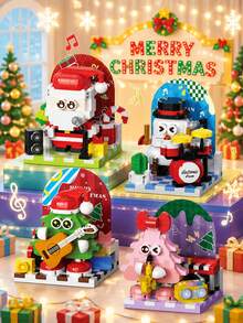 300+PCS Christmas Party Band Santa Claus Snowman Cute Tree Mini Building Blocks Microphone Guitar Saxophone Drum Mirco Bricks Xmas Gift Toy For Adult - Multicolor - View 1