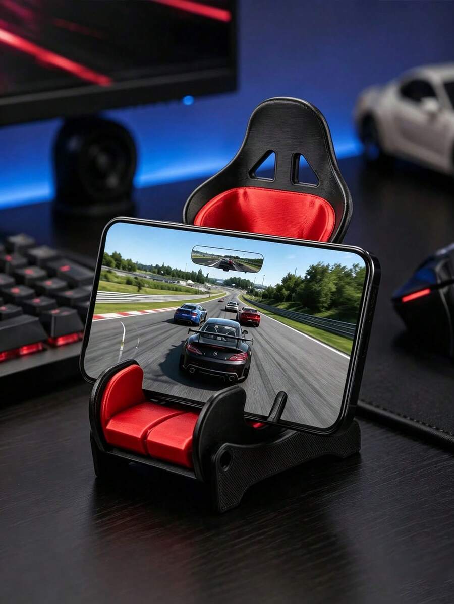 1pc Racing Seat Style Phone Holder, Universal Desktop Phone Stand, Suitable For Gaming And Video Watching, Stable And Anti-Slip, Suitable For Office, Bedroom, Home Desktop, Phone Accessories, Desktop Accessories, Home Decor Desktop Ornament, Christmas Gift