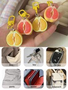 3Dfruit Keychain Cut Pomelo Keychain Fruit Ornament Couple's Keychain Bag Charm Car Key Pendant Key Ring Accessory Small Gifts Women's Keychain. - Multicolor - View 7