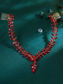 1Pc Fashion Rhinestone Bilateral Hair Comb Women Wedding Bridal Tiara Party Holiday Prom Dress Up Accessories - Red - View 8
