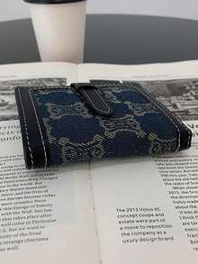 Vintage Style Denim Wallet | Handcrafted Bifold Purse With White Stitching & Snap Tab | Slim Daily Organizer - Blue - View 5