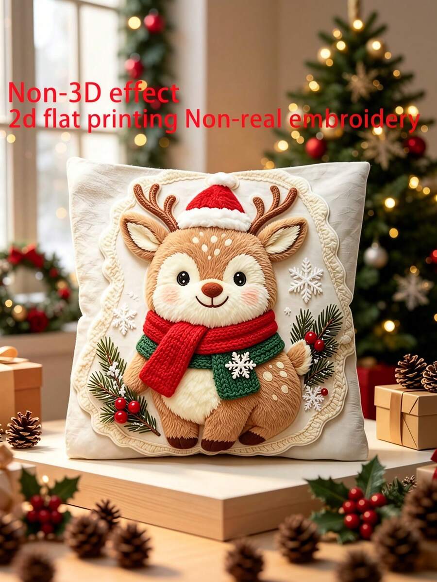1/2/4pcs 2D Flat, Not Real Embroidery, Flat Printing Effect, Christmas ...
