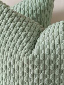 1pc/2pcs Bohemian Striped Throw Pillow Cover (Pillow Insert Not Included), Soft Plush Corduroy Solid Color Decorative Square Pillow Sham, Suitable For Holiday, Sofa, Bedroom, Bed, All Seasons - Pastel Green - View 3