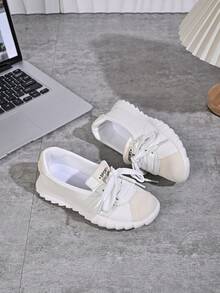 Giày sneaker trẻ em phong cách Hàn Quốc vintage họa tiết sóng, dây giày trắng bản rộng, đế dày, giày vải canvas unisex cho bé - trắng - Xem 2