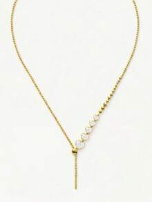 1Pc Gold Tone Layered Heart Zirconia Pendant Necklace, Dainty Chain Y-Shape Necklace, Minimalist Stackable Neck Jewelry For Women Daily Party Gift - Gold - View 6