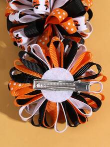 2pcs Girls Halloween Hair Clips, Cute Pumpkin Ghost Print Curly Bow Hair Clips, Suitable For Halloween Party And Autumn/Winter, Children Hair Accessories - Multicolor - View 10