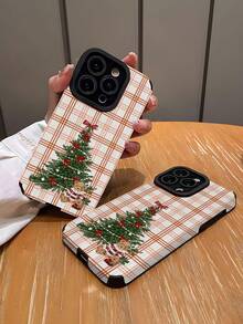 1pc New Fashion Personalized Red Line Plaid Christmas Tree Pattern Shockproof Leather Phone Case, Daily Protection Essential, Style, Perfect Gift For Friends, Family, For IPhone18/18PRO/18PROMAX/17/17Air/17Pro/17ProMax/IPhone16/16Plus/16Pro/16ProMax/IPhone15/15Plus/15Pro/15ProMax/IPhone14/14Plus/14Pro/14ProMax/IPhone13/13Pro/13ProMax/IPhone12/12Pro/12ProMax/IPhone11/IPhone11Pro/11ProMax - Multicolor - View 2