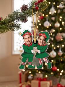 1pc Personalized Couples Matching Christmas Ornament, Custom Photo And Text Elf Christmas Acrylic Ornament, Funny Couple Picture Ornament, Christmas Gift - Multicolor - View 7