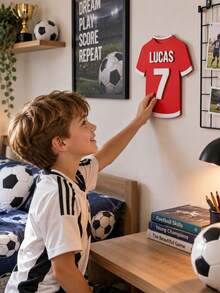 1pc Personalized 3D Printed Soccer Jersey Plaque, Customizable Name & Number Football Shirt Desktop Display, Sports Style Custom Commemorative Sign, Jersey Shaped Decorative Plaque, Sports Theme Custom Souvenir, Desktop Shelf Art Decor, Unique Customized Gift For Baby Celebration, Soccer Style Custom Desktop Display Sign - Multicolor - View 5