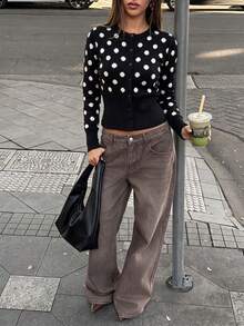 Roviva Women's Autumn Casual Commute French Polka Dot Long Sleeve Knit Sweater, Suitable For Party, Gathering, Holiday, Birthday Party, Work Commute, - Black and White - View 7
