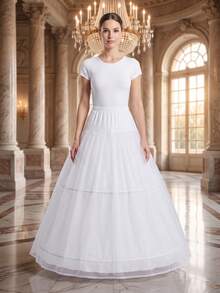 1pc Women's Bridal Gown Accessory, A-Line Tulle Petticoat With 3 Hoops, 1 Layer Stiff Mesh, Elastic Waistband, Suitable For Halloween And Autumn Wear - White - View 1