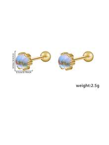 Nooxian 2pcs Moonstone Stud Earrings For Women, Minimalist Screw Back Summer Ear Accessories - Yellow Gold - View 5