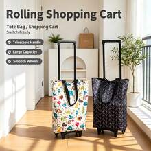 Multifunctional Shopping Cart, Easy To Fold, Equipped With Wheels For Convenient Movement, Made Of Durable Oxford Fabric, Perfect For Shopping And Travel - Multicolor - View 2