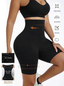 Women Plus Size Seamless Shaping Shorts, Tummy Control Butt Lift Body Shaper - Black - View 4