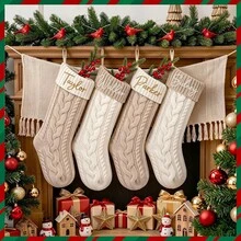 1pc Personalized Christmas Stocking, Christmas Essential, Christmas Gift, Christmas Hanging Decoration, Printed Embroidery, Embroidered Christmas Stocking Set, Name Embroidery, DIY Handmade Embroidered Christmas Pattern, Handmade Sewn Christmas Gift Stocking - Multicolor - View 11