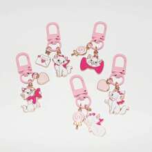 1/3/5pcs Cute Disney Marie Cat Enamel Bag Charm, Pink Bow Cat Keychain With Heart-Shaped Lollipop Pendant, Suitable For Girls - G - View 18