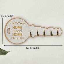 1pc 5-Hook Rustic Wooden Key Holder, HOME SWEET HOME Wall-Mounted Key Hook Storage Rack, Suitable For Entryway, Kitchen, Office, Farmhouse Style Home Wall Decor Gift, Apartment Decoration, Home Organization And Storage - White - View 5