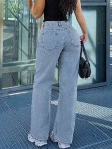 Women's Knee Ripped Pocket Casual Tapered Leg Jeans - Light Wash - View 5