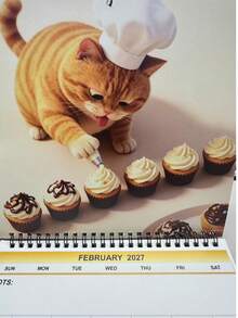 2027 Wall Calendar Cat Chef Cooking Dough And Eggs - Suitable For Home Or Office, Christmas And New Year Gift, Cute Aesthetic For Pet Lovers, Fun Design, Hanging, Desktop, Christmas, Christmas - Multiple Styles - View 6